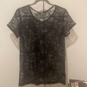 Black lace sheer short sleeve top